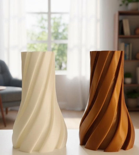 3D Printed Spiral Vase Set, Twisted Flower Pot, Minimalist Home Decor, White Copper Vase