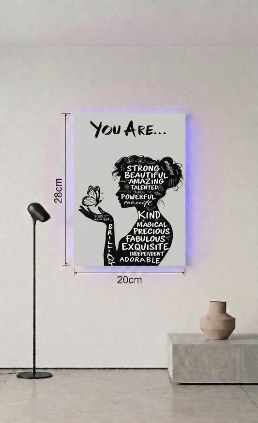 Empowering Woman Silhouette Metal Art, Butterfly Affirmations Decor (20cm x 28cm)