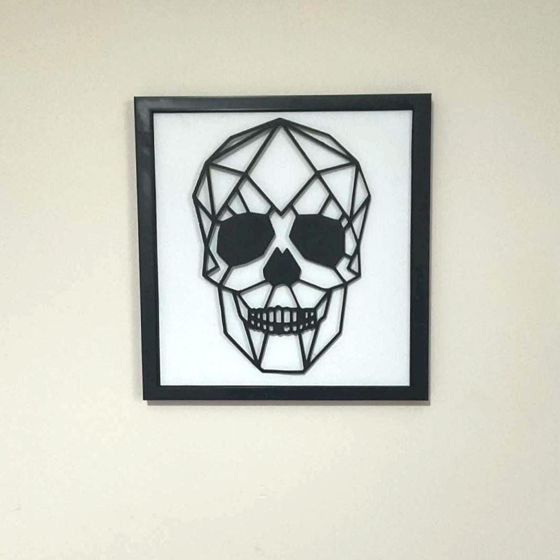 Geometric Skull Wall Art, 3D Printed Gothic Decor, Minimalist Low Poly Design