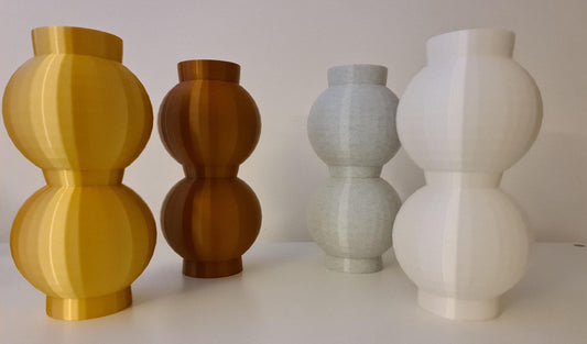 Ribbed Double Bubble Vase, Boho Minimalist 3D Printed Flower Pot, Neutral Home Decor