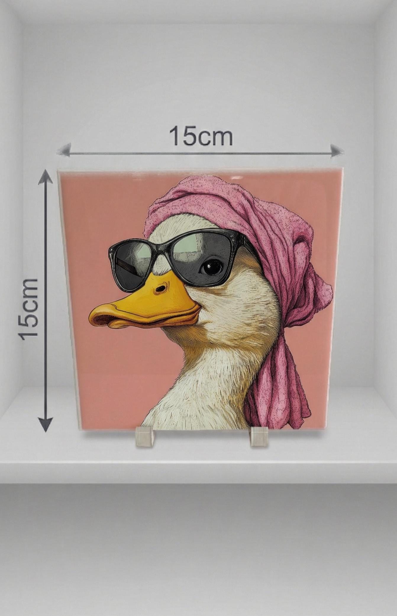 Quirky Duck Ceramic Tile Art, Retro Pink Diva Duck, Maximalist Wall Decor