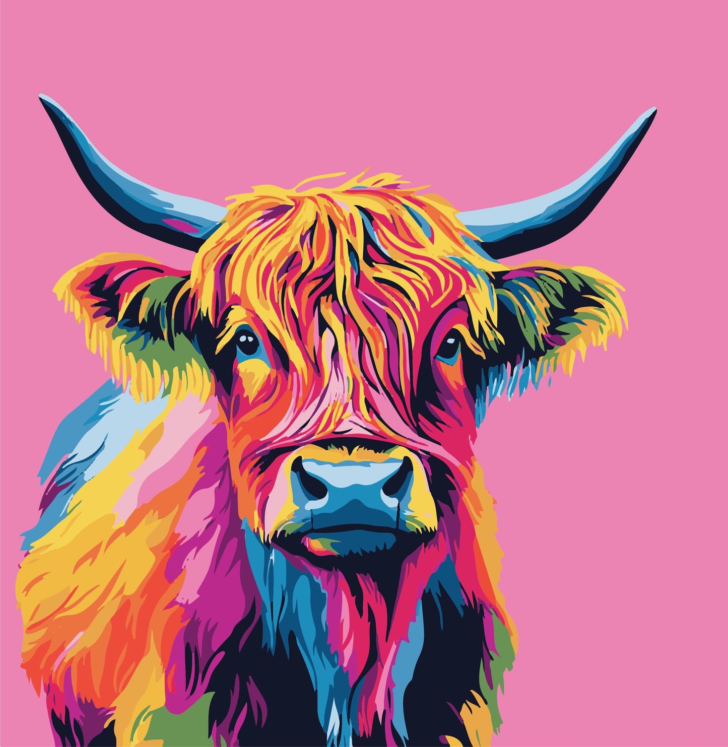 Vibrant Highland Cow Ceramic Tile Art, Pop Art Animal Decor, Pink Home Accents