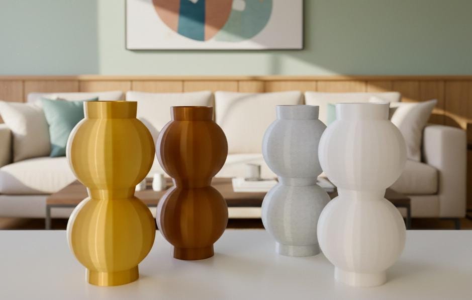 Ribbed Double Bubble Vase, Boho Minimalist 3D Printed Flower Pot, Neutral Home Decor