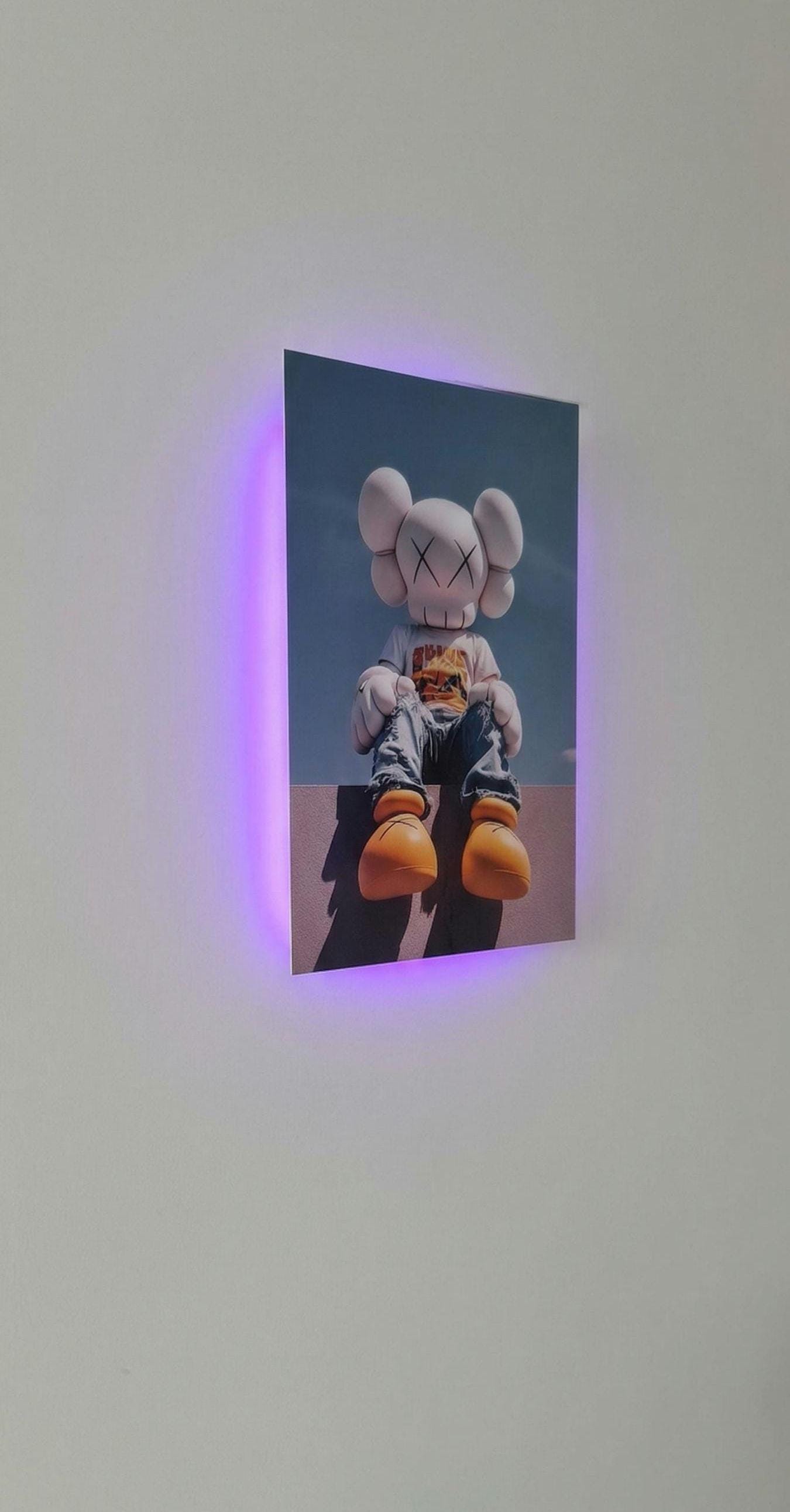 KAWS Inspired Companion Backlit Metal Art, Street Art Decor, Urban Glow (20cm x 28cm)