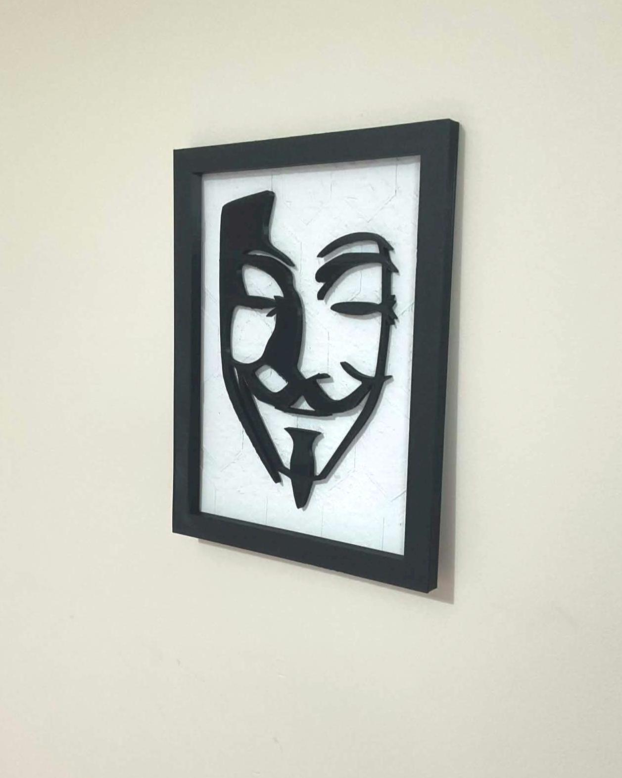 3D V for Vendetta Mask Shadow Box Art, Minimalist Rebellion Portrait, Framed Decor