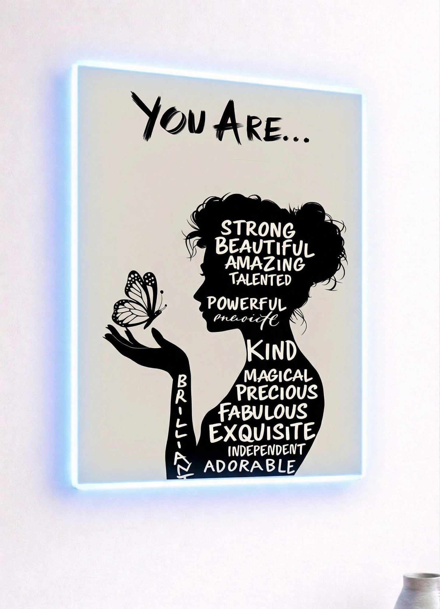 Empowering Woman Silhouette Metal Art, Butterfly Affirmations Decor (20cm x 28cm)