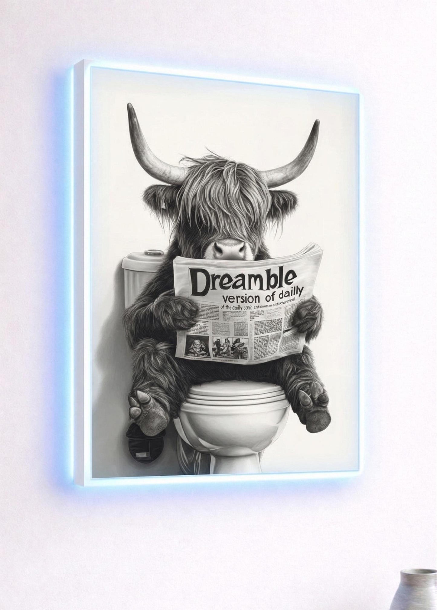 Highland Cow Reading Newspaper Metal Wall Art, Funny Bathroom Decor (20cm x 28cm)