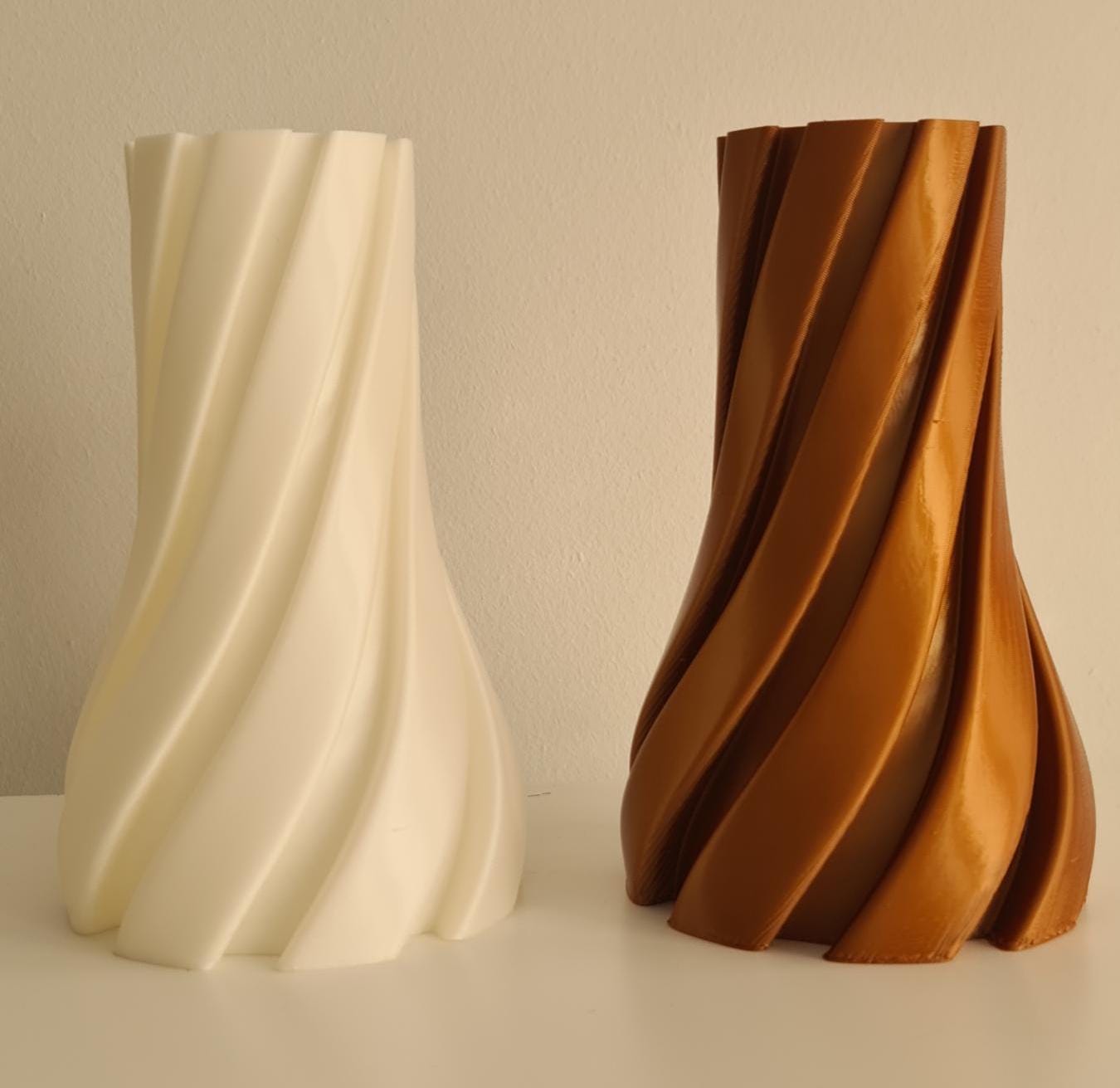 3D Printed Spiral Vase Set, Twisted Flower Pot, Minimalist Home Decor, White Copper Vase