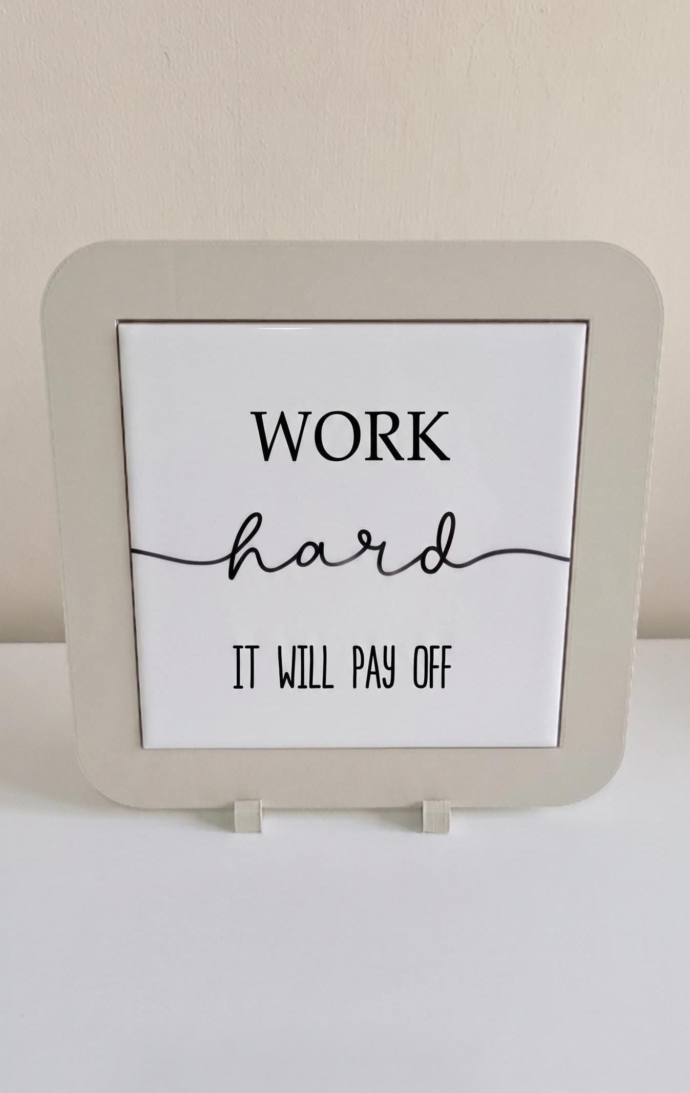 Motivational Desk Sign, Minimalist Office Decor, Ceramic Tile Art