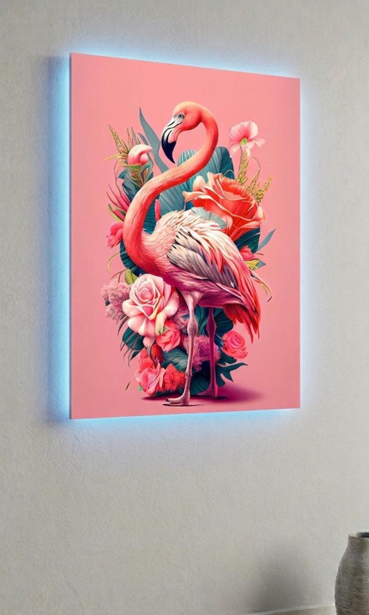 Backlit Flamingo Metal Art, Sound Reactive LED Wall Decor, Tropical Floral Frame
