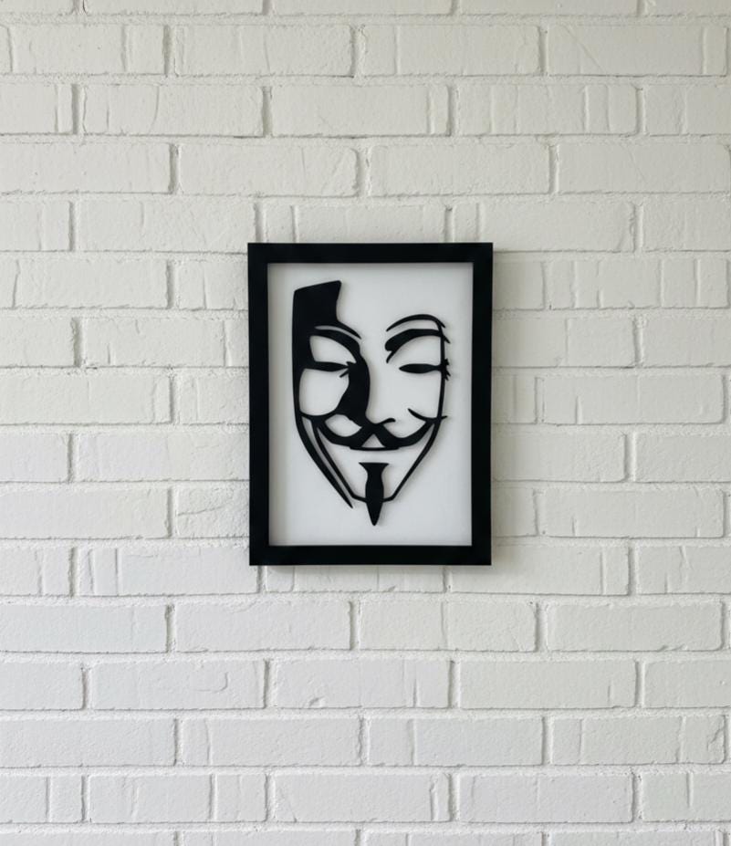 3D V for Vendetta Mask Shadow Box Art, Minimalist Rebellion Portrait, Framed Decor