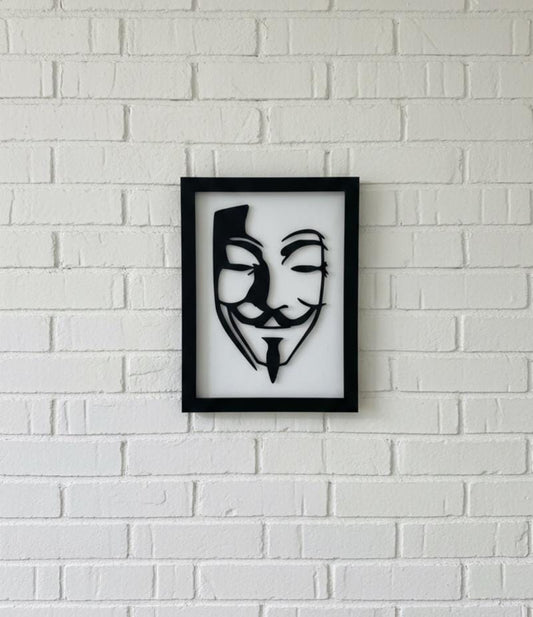 3D V for Vendetta Mask Shadow Box Art, Minimalist Rebellion Portrait, Framed Decor