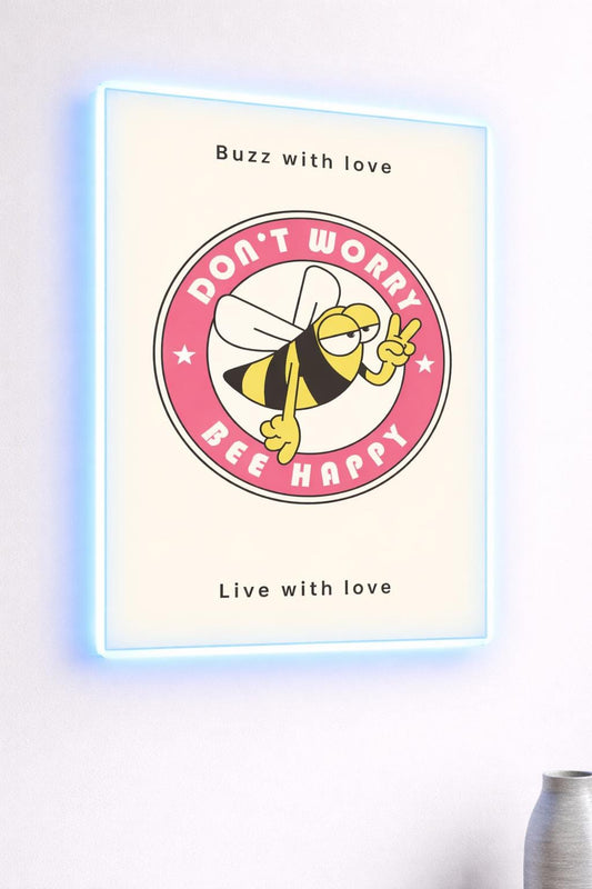 Sound Reactive LED Bee Wall Art, Retro Music Sync Light Sign
