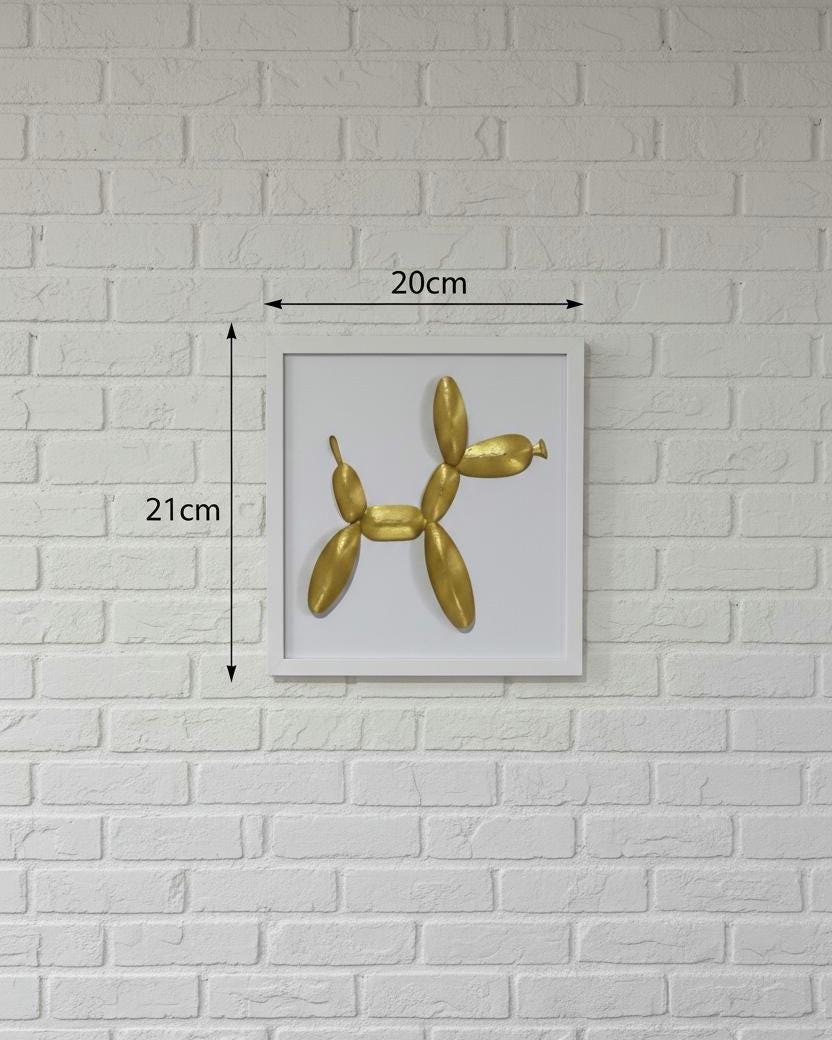 Gold Balloon Dog 3D Wall Art, Metallic Pop Art Sculpture, Framed PLA Decor