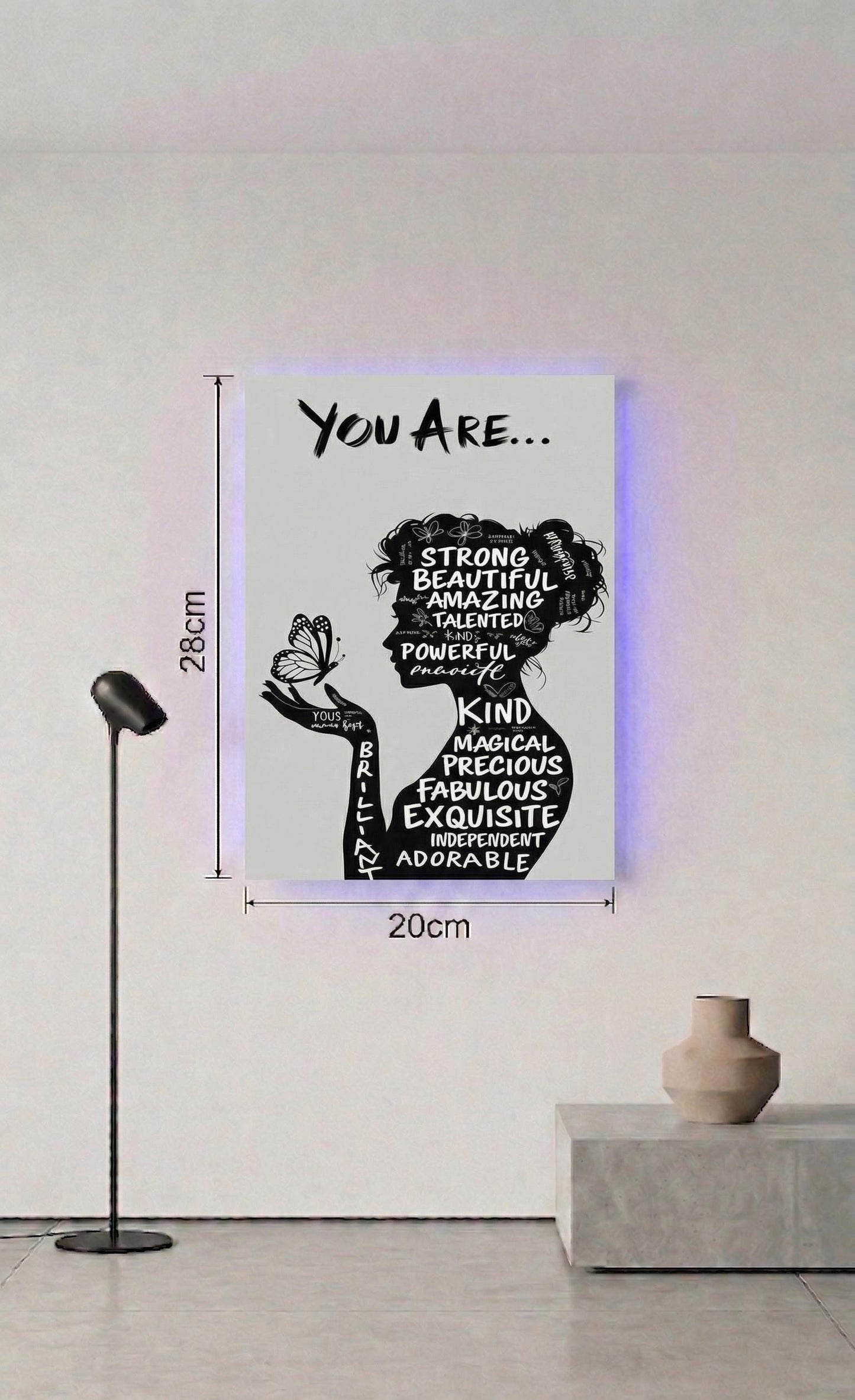 Empowering Woman Silhouette Metal Art, Butterfly Affirmations Decor (20cm x 28cm)