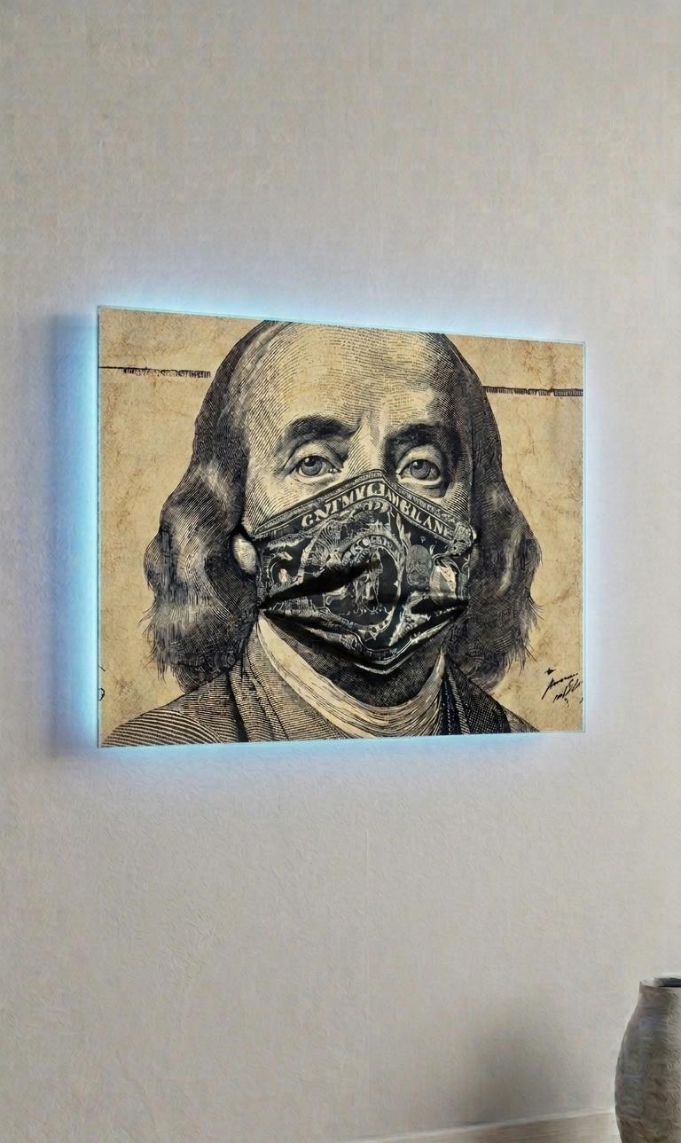 Benjamin Franklin Masked Money Metal Art, Sound Reactive LED Wall Decor