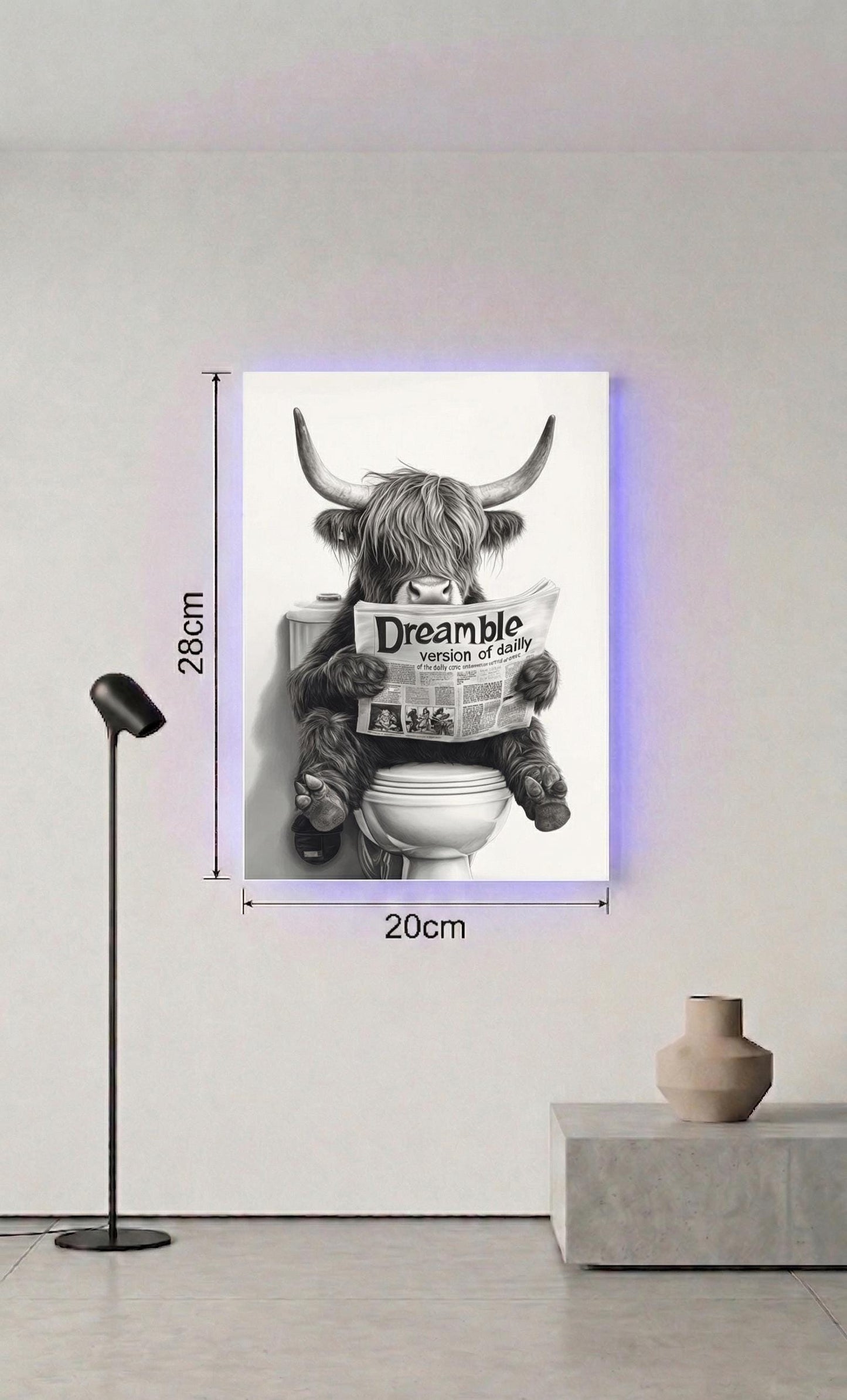 Highland Cow Reading Newspaper Metal Wall Art, Funny Bathroom Decor (20cm x 28cm)