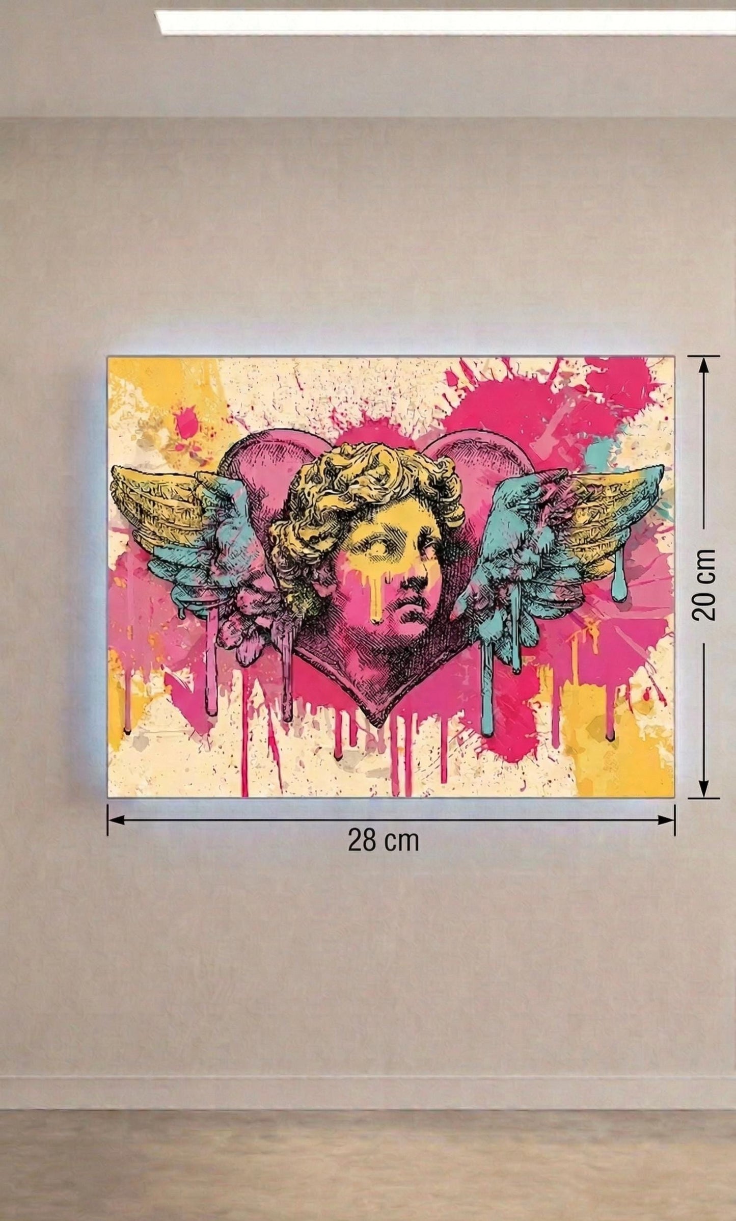 Cherub Angel Metal Wall Art, Sound Reactive LED Heart, Neo-Pop Street Art (Battery Powered)