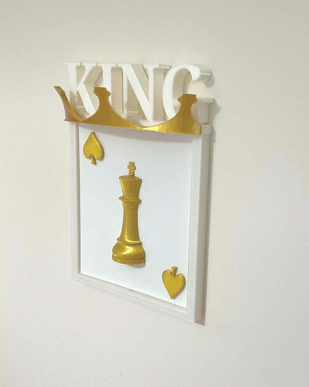 3D Gold King Chess Piece Wall Art, Spades Crown Decor, Regal Man Cave Sign