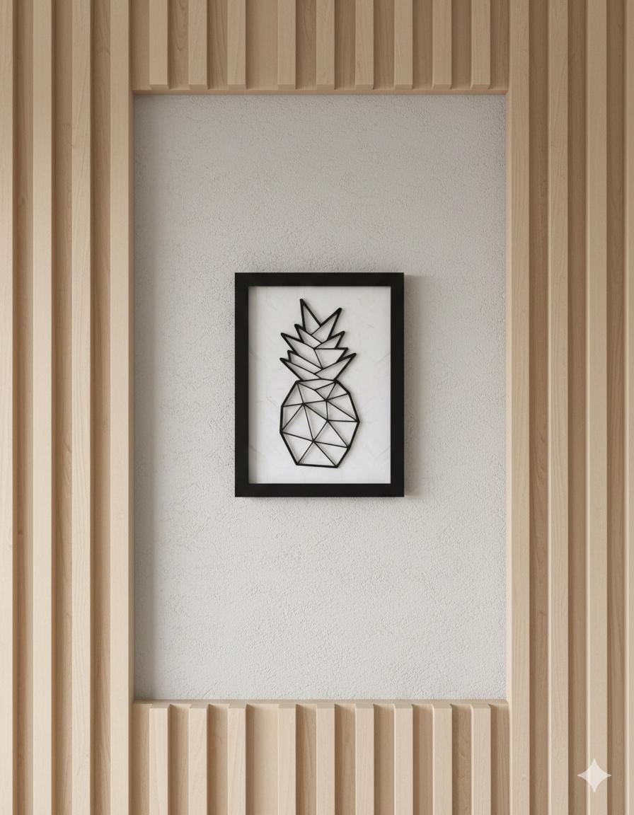 Geometric Pineapple Wall Art, 3D Printed Tropical Decor, Minimalist Design