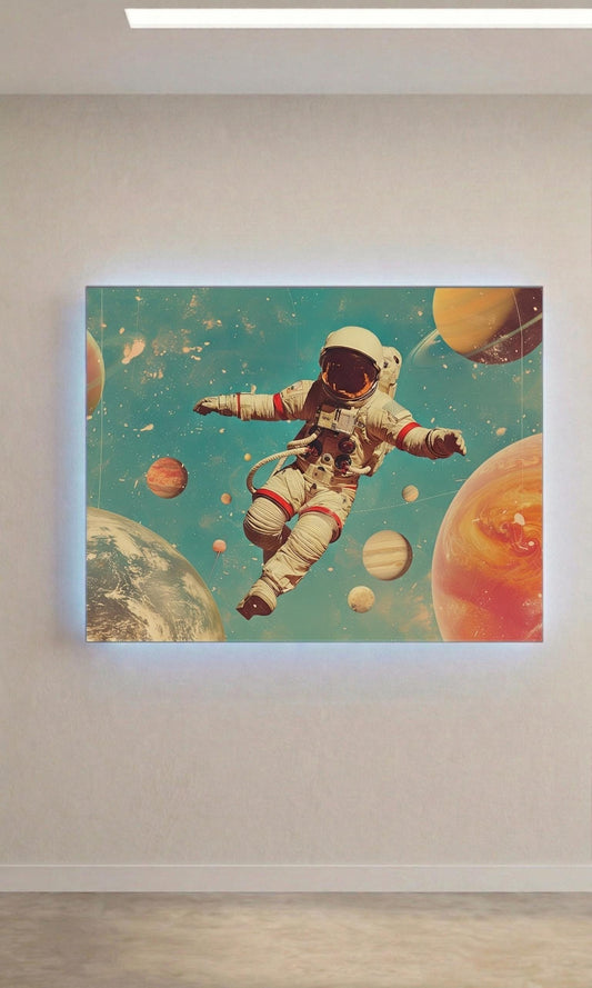 Astronaut Metal Art, Sound Reactive LED Space Decor, Retro Galaxy Wall Art (Battery Operated)