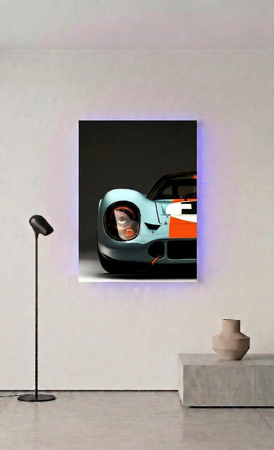 Ford GT40 Gulf Livery Metal Art, Le Mans Racing LED Decor (20cm x 28cm)
