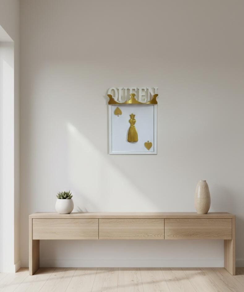3D Queen of Spades Wall Art, Gold Crown Playing Card Decor