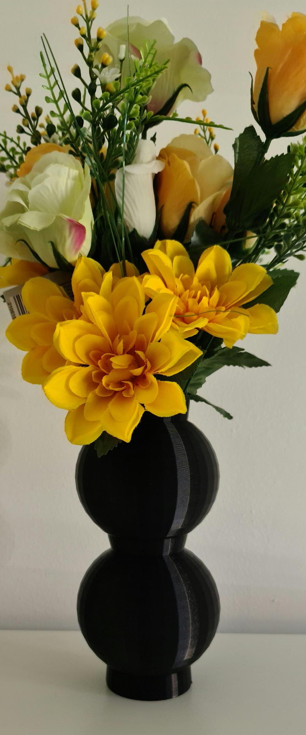 Ribbed Double Bubble Vase, Boho Minimalist 3D Printed Flower Pot, Neutral Home Decor
