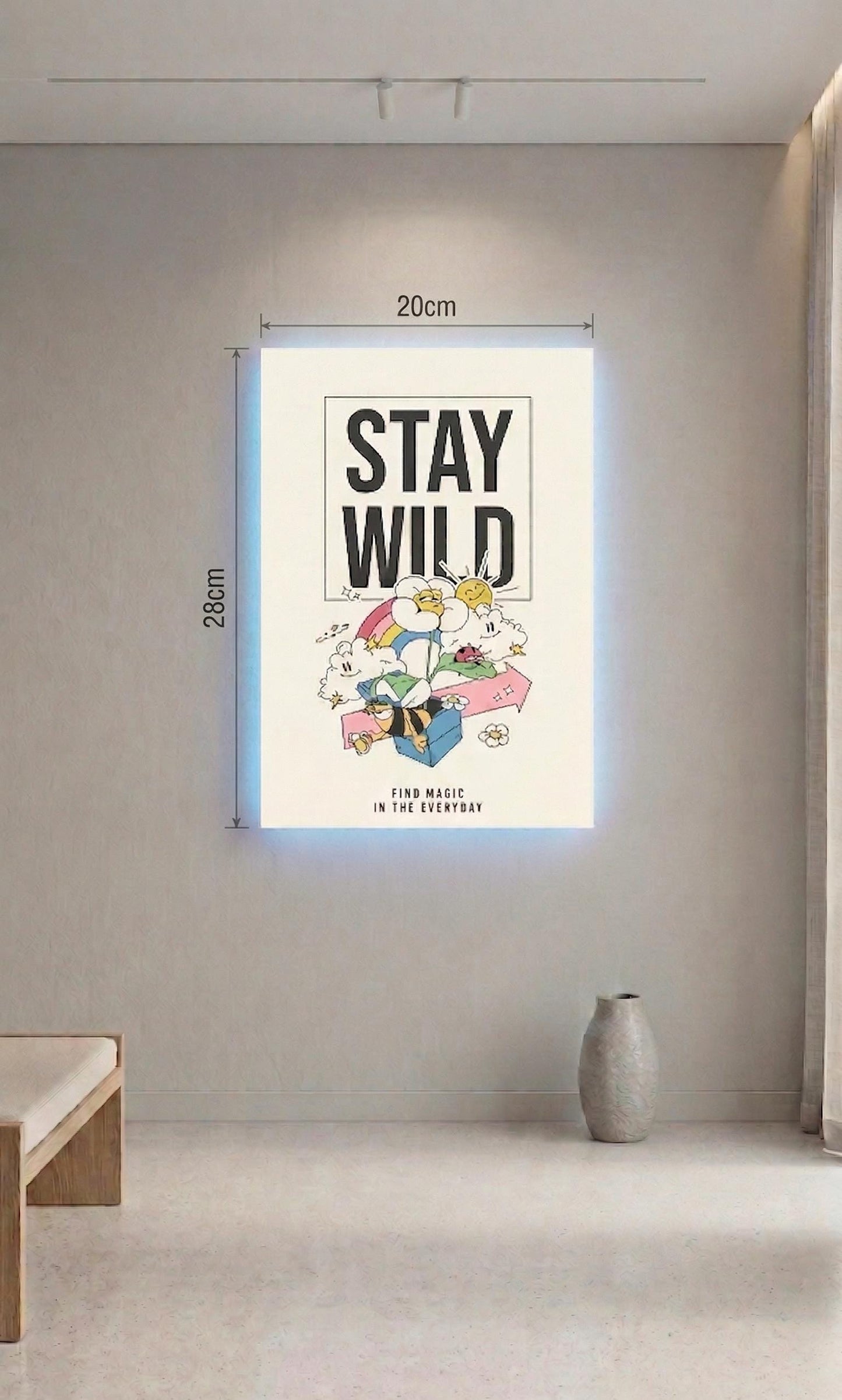 Stay Wild Retro Cartoon Art, 70s Vibe Mushroom Cloud Rainbow Print