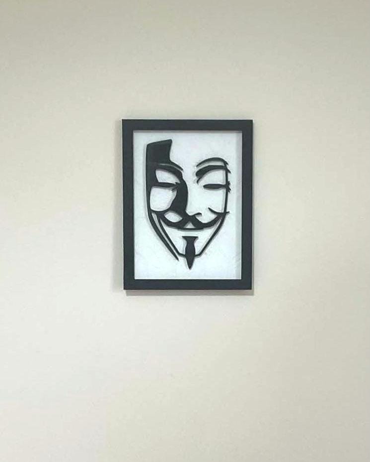 3D V for Vendetta Mask Shadow Box Art, Minimalist Rebellion Portrait, Framed Decor