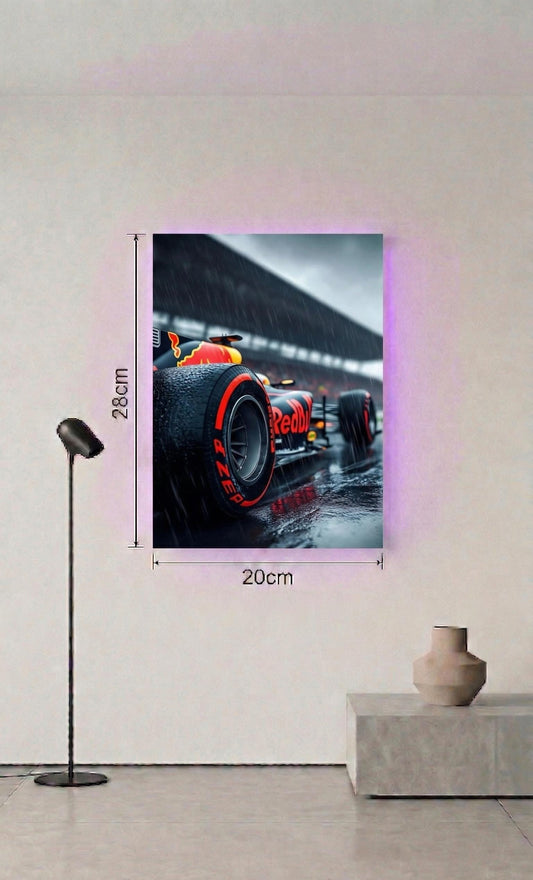 Red Bull F1 Metal Art, Wet Race Scene, LED Backlighting (20cm x 28cm)
