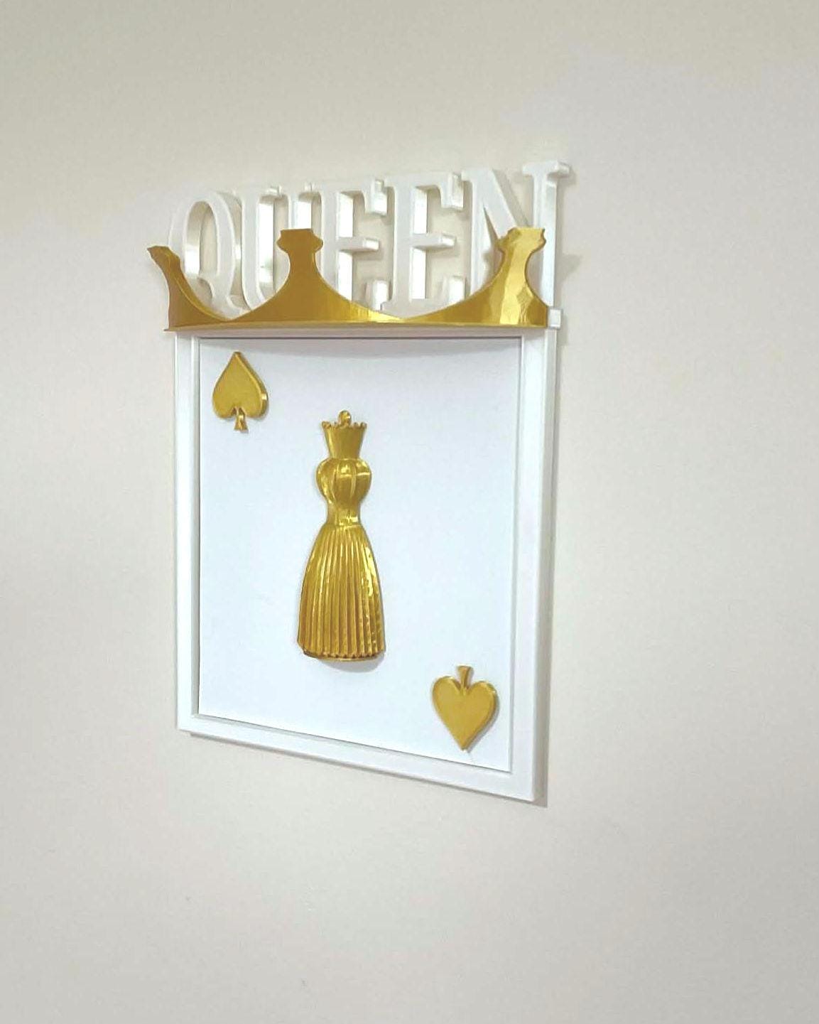 3D Queen of Spades Wall Art, Gold Crown Playing Card Decor