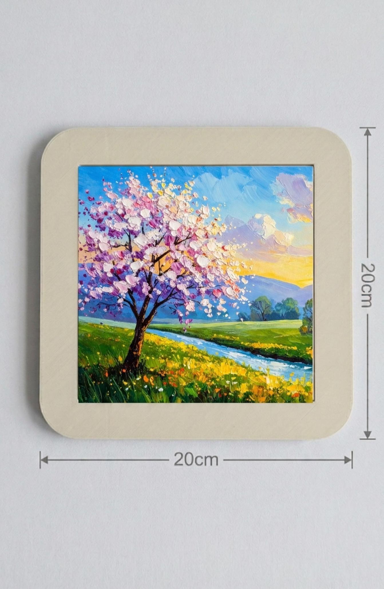 Original Cherry Blossom Tile Print, Impasto Spring Landscape, Floral Wall Art
