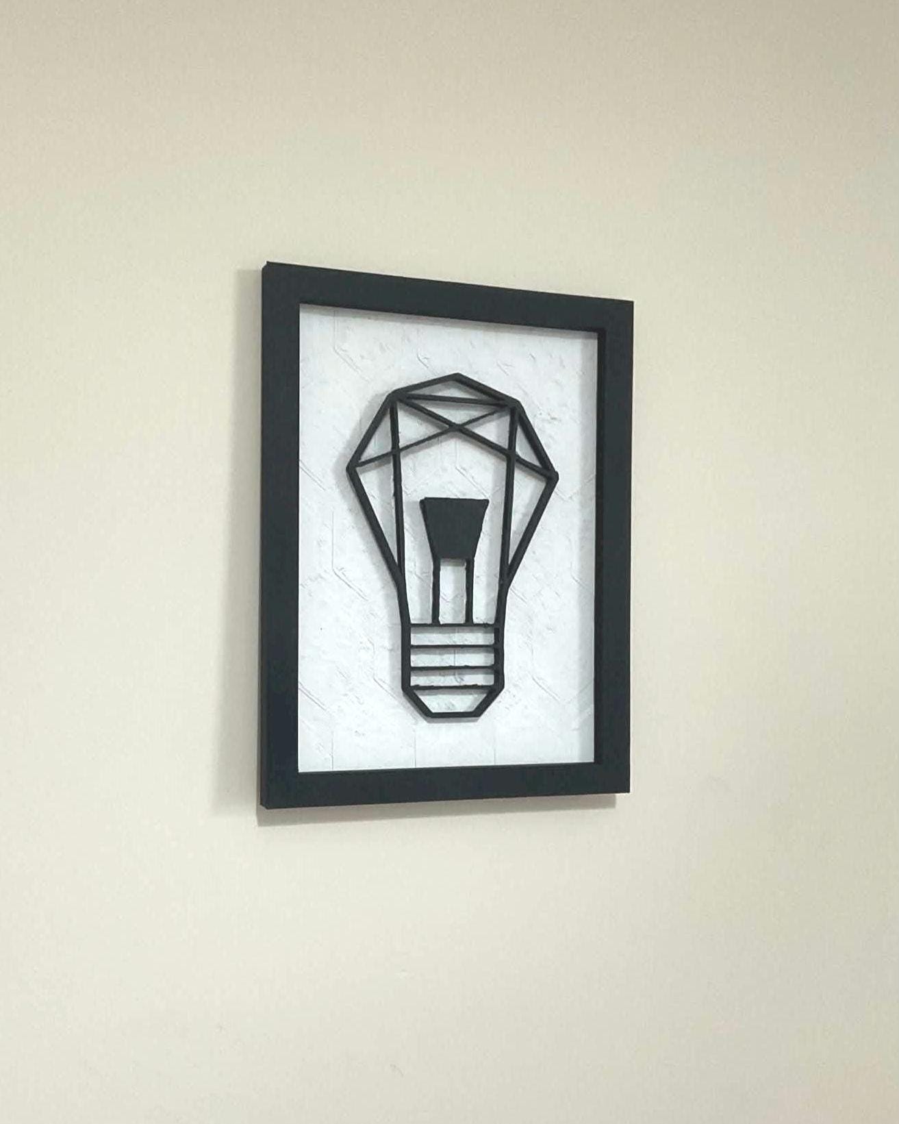 Geometric Light Bulb Wall Art, 3D Layered PLA Decor, Minimalist Industrial Style