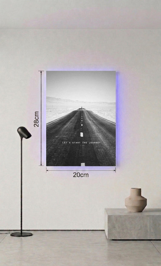 Desert Highway Road Photography Metal Art, LED Backlit Motivation Decor