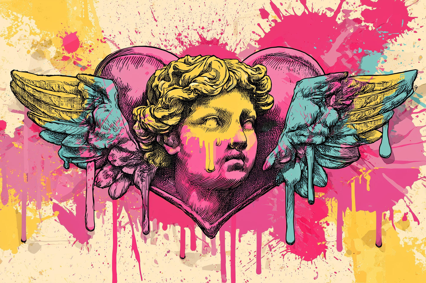 Cherub Angel Metal Wall Art, Sound Reactive LED Heart, Neo-Pop Street Art (Battery Powered)