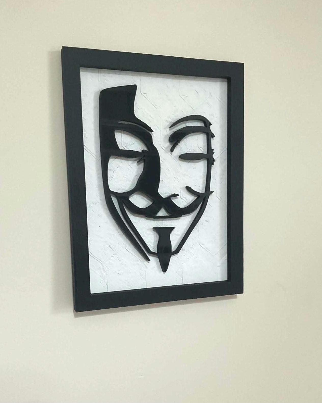 3D V for Vendetta Mask Shadow Box Art, Minimalist Rebellion Portrait, Framed Decor