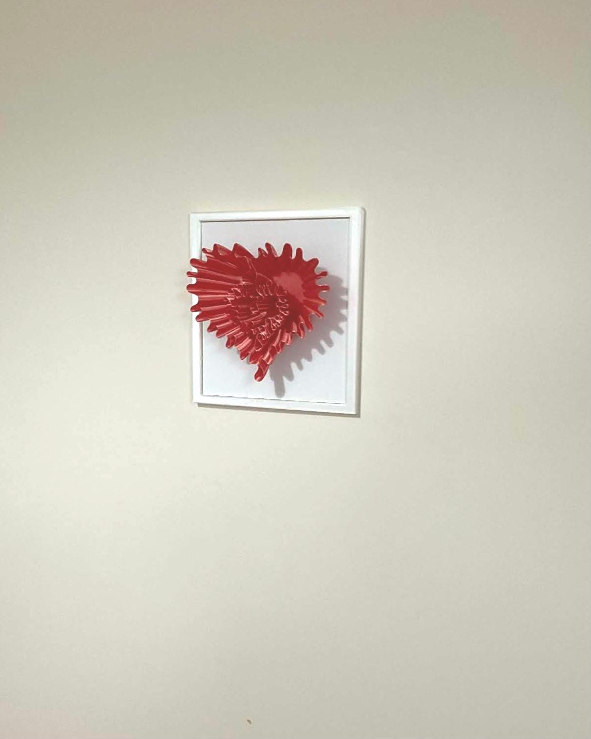 3D Ruffled Heart Sculpture, Red Textured Wall Art, Minimalist White Frame Home Decor