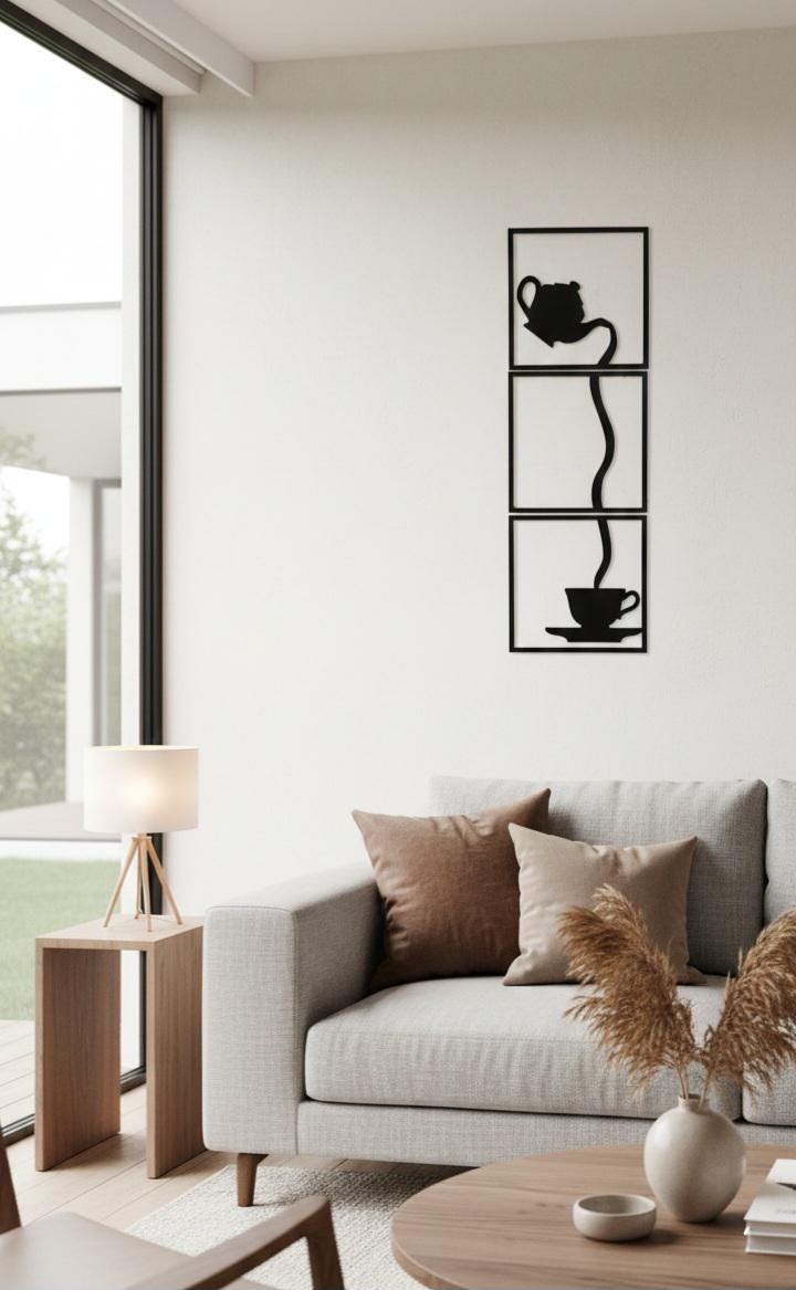 3-Panel Teapot Silhouette Wall Art, Modern Coffee Tea Decor, Minimalist Kitchen Hanging