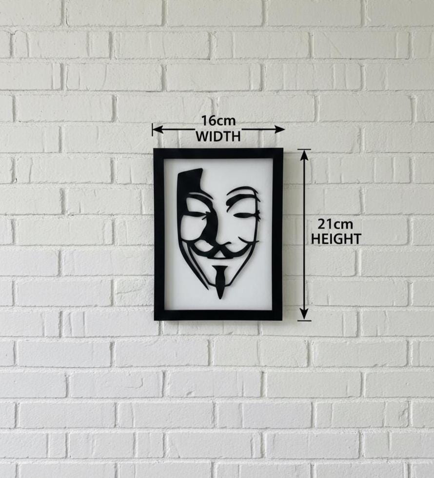 3D V for Vendetta Mask Shadow Box Art, Minimalist Rebellion Portrait, Framed Decor