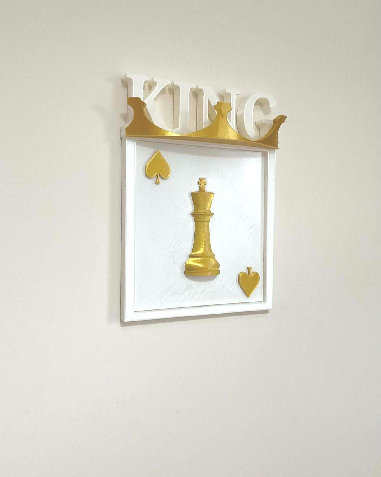 3D Gold King Chess Piece Wall Art, Spades Crown Decor, Regal Man Cave Sign