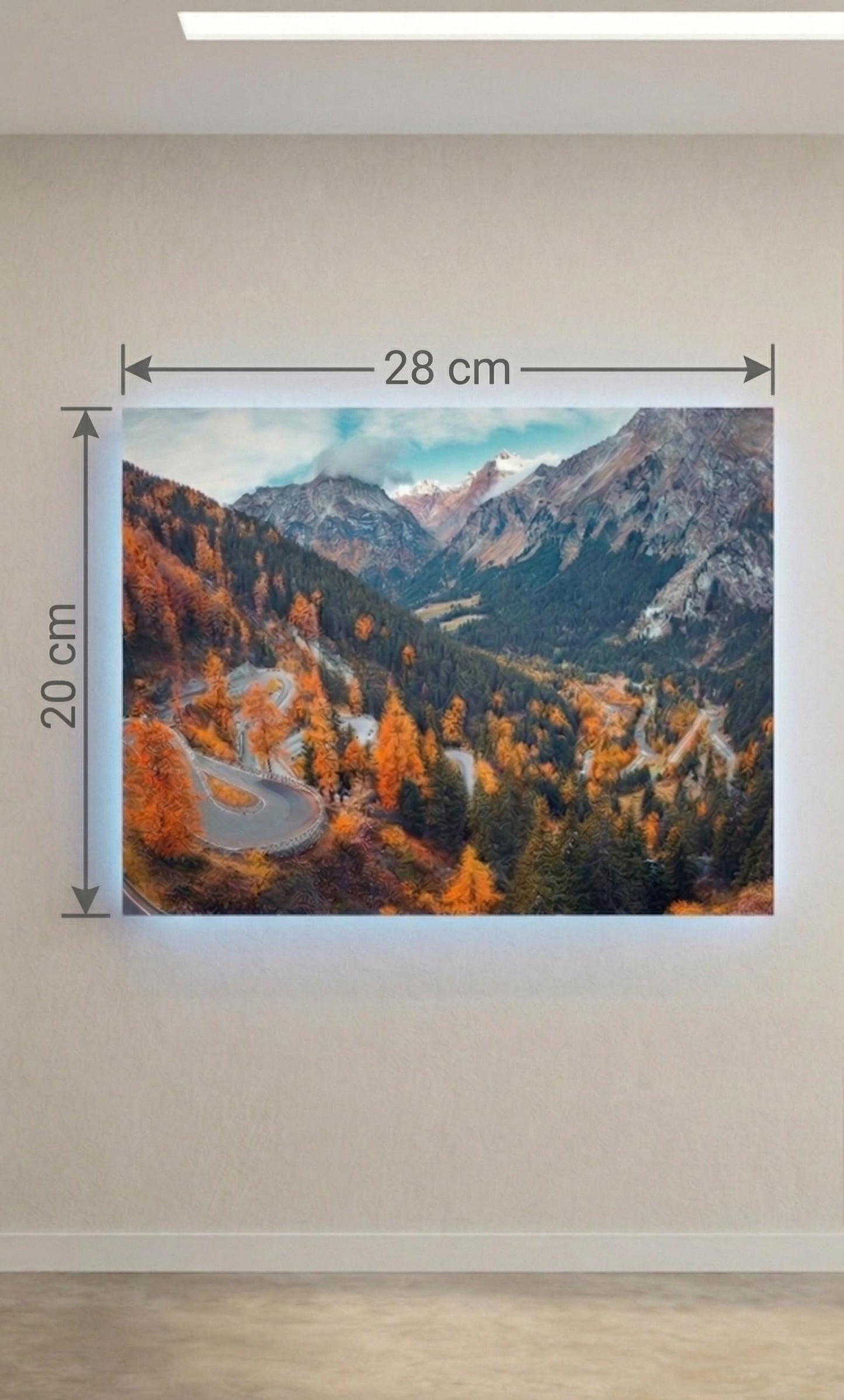 Mountain Road Metal Print, Autumn Landscape, Sound Reactive LED Wall Art (Battery Powered)