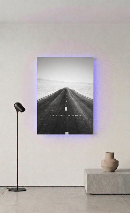 Desert Highway Road Photography Metal Art, LED Backlit Motivation Decor