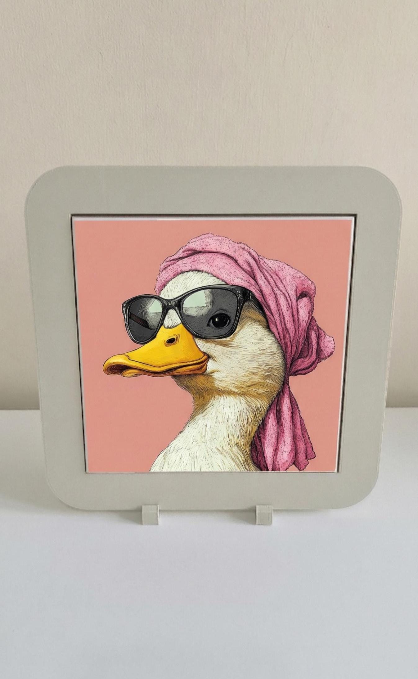 Quirky Duck Ceramic Tile Art, Retro Pink Diva Duck, Maximalist Wall Decor
