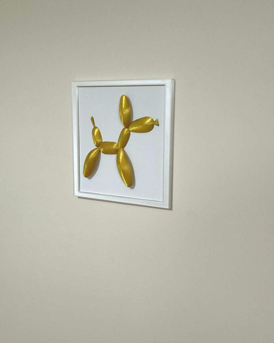 Gold Balloon Dog 3D Wall Art, Metallic Pop Art Sculpture, Framed PLA Decor