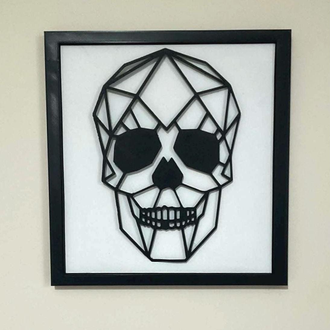 Geometric Skull Wall Art, 3D Printed Gothic Decor, Minimalist Low Poly Design