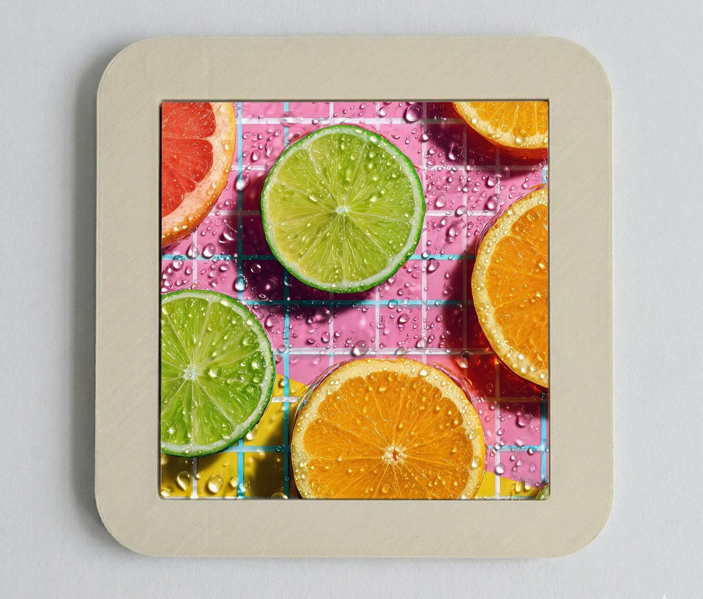 Retro Neon Citrus Ceramic Tile Art, 80s Vaporwave Kitchen Decor, Lime Orange Wall Art