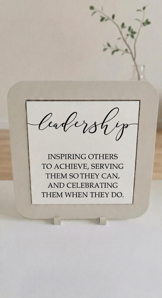 Servant Leadership Desk Sign, Minimalist Office Decor, Framed Quote Plaque
