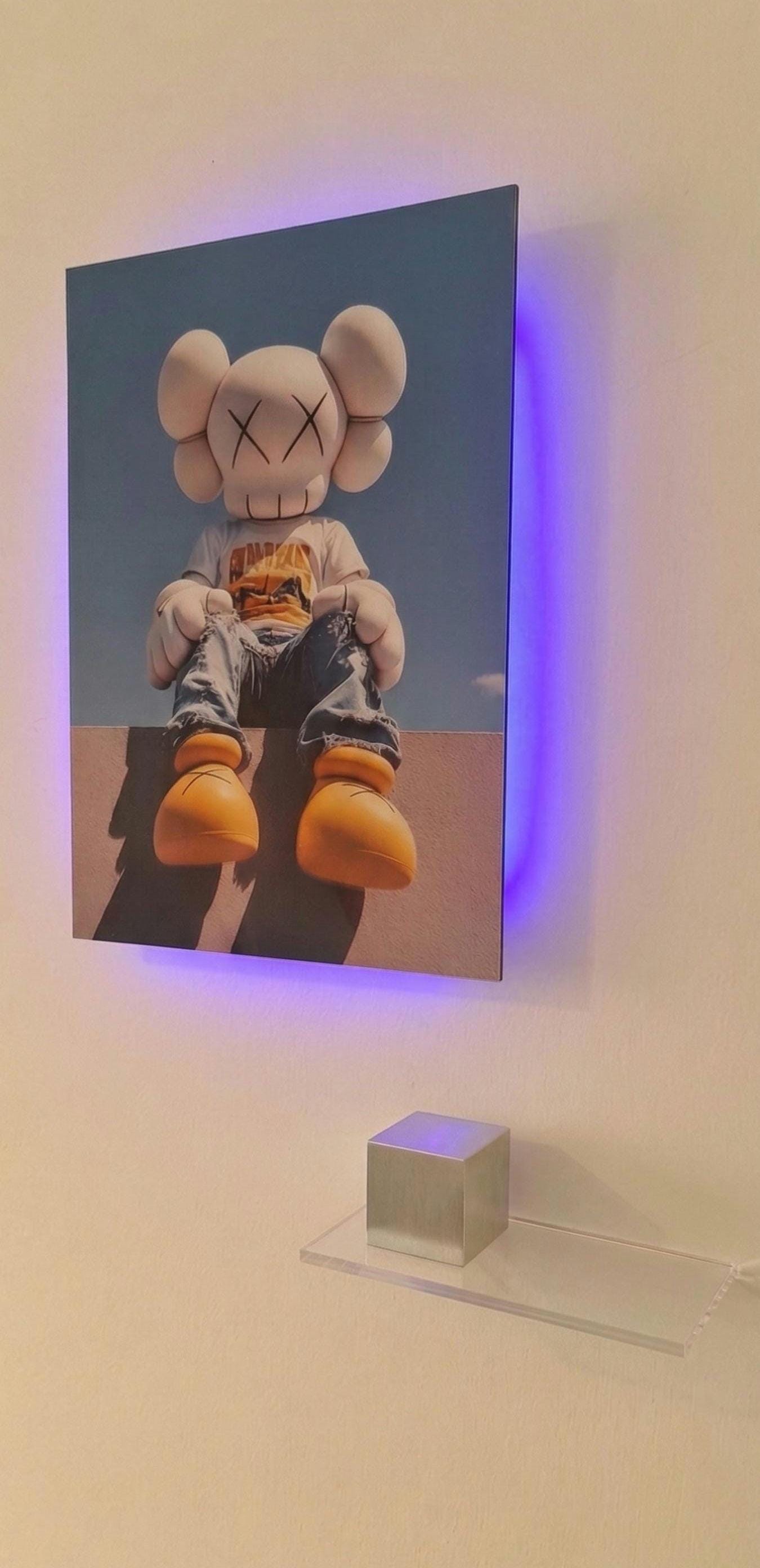 KAWS Inspired Companion Backlit Metal Art, Street Art Decor, Urban Glow (20cm x 28cm)