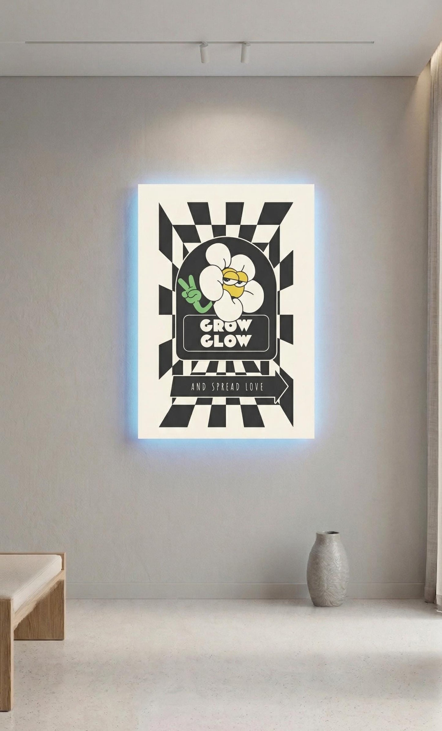 Sound Reactive LED Art, Retro Flower, Multi-Colour Wall Decor, Battery Powered